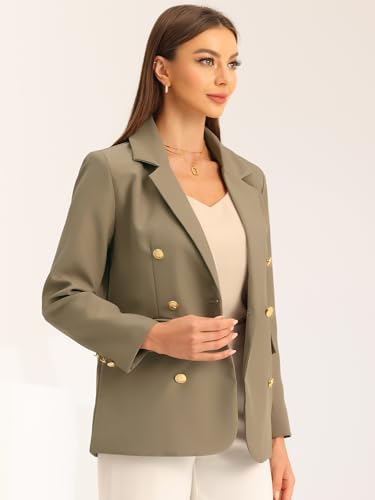 Allegra K Women's Notched Lapel Double Breasted Long Sleeve Work Office Suit Blazer Jacket3