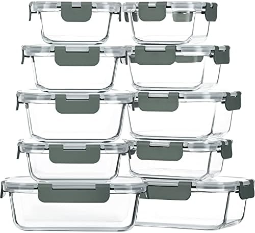M MCIRCO 10-Pack Glass Food Storage Container with Lids, Airtight Lunch Bento Boxes, Glass Meal Prep Container,Microwave, Oven, Freezer and Dishwasher Friendly