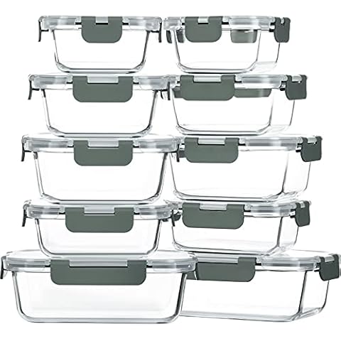M MCIRCO 20 Pieces Glass Food Storage Container with Lids, Airtight Glass Lunch Bento Boxes, Leak Proof Glass Meal Prep Container,Microwave, Oven, Freezer and Dishwasher Friendly Cover