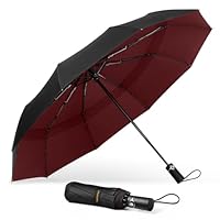 TECKNET Windproof Umbrella, Strong Compact Travel Automatic, Large Wind Resistant with 10 Ribs, Folding Lightweight Golf Automatic for Rain - Men, Red&Black
