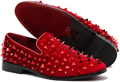 SPK16 Men's Vintage Spike Dress Loafers Slip On Fashion Shoes Classic Tuxedo Dress Shoes