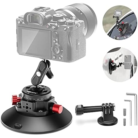 NEEWER 6"/15.2cm Camera Suction Cup Mount with Ball Head Magic Arm, Metal Suction Cup Mount on Car Windshield Dash for Camera/Action Camera/Phone Holder, with 1/4" & 3/8" Mounting Holes for ARRI Cover