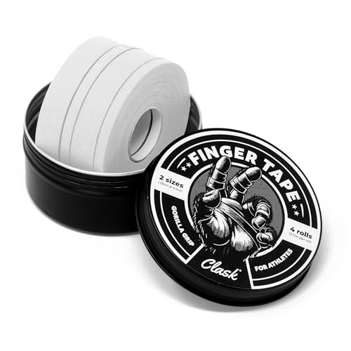 Clask Kit Finger tape resistente de 4 rollos (54m) y 2 anchos | Esparadrapo deportivo para dedos de algodón 100% transpirable y fácil de cortar | Ideal para Escalada, Crossfit y Balonmano (Blanco)