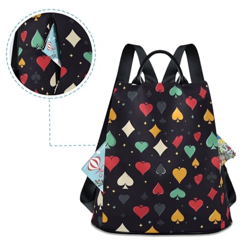 Image of Fustylead Abstract Colorful Poker Symbol Backpack Purse for Women Anti-theft Backpack Purse Travel Daypack