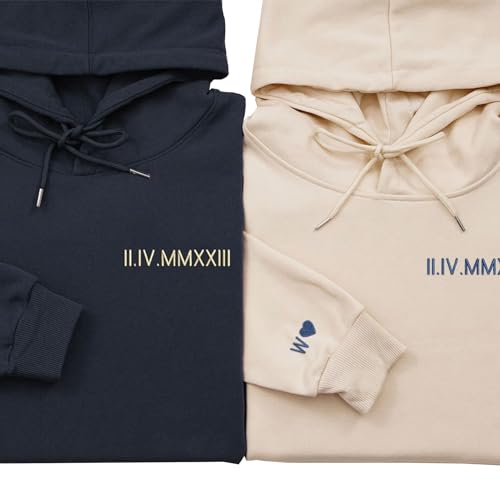 Custom Embroidered Couple Hoodie, Personalized Roman Numeral Date Hoodie, Anniversary Engagements New couples Gift