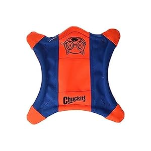 Chuckit! Flying Squirrel Fetch Dog Toy, Size Medium (9.5″ Diameter), Orange & Blue, for Medium Dog Breeds