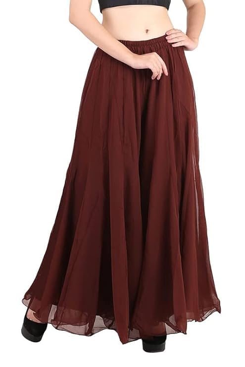 Image of Kvish Regular Loose Fit Solid Colour Georgette Flared Sharara Palazzo for Women
