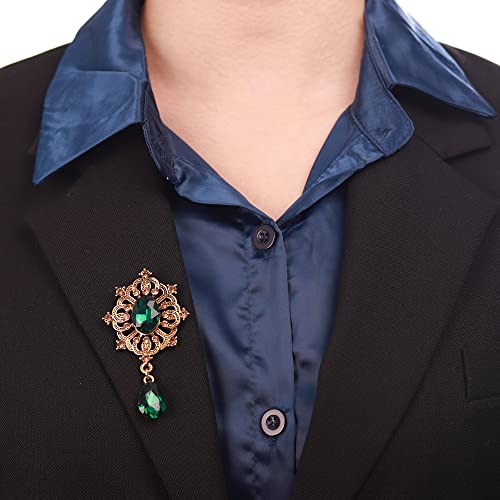 Image of Kercisbeauty Wedding Brides Groom Brooches Emerald Green Crystal Gold Brooch Pin Unisex Jewelry for Special Occasion (Green)