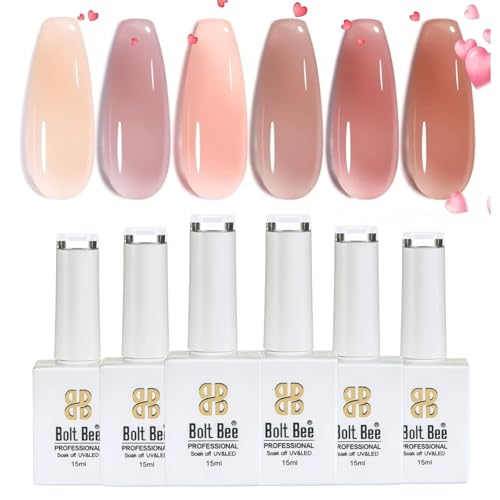 Image of Bolt Bee Gel Polish Kit Gel Polish Set, 6 Colors Light Soft Sakura White Nude Spring Soak off Nail Art Design Manicure Kit at Home (Peach Shades)