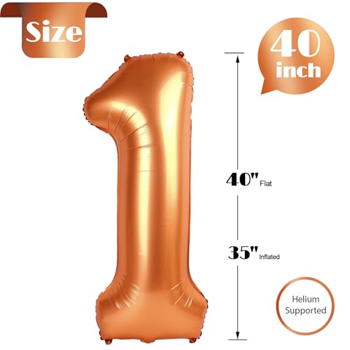 Image of Orange Number 1 Balloon 40 Inch, 1st Birthday Party Decorations Men Women