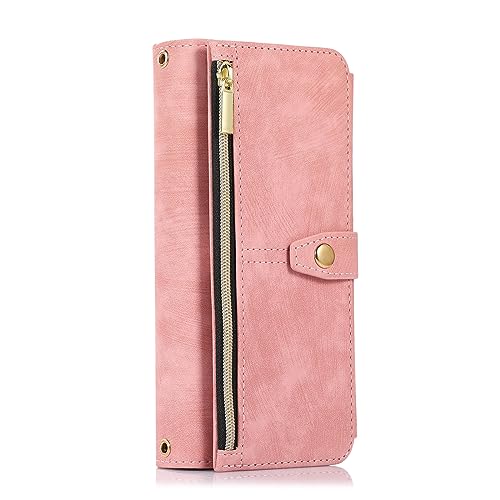 for Samsung Galaxy Z Fold 4 5G Fashion Zipper Crossbody Zipper Case with 9 Cards Slots and Luxury Shockproof PU Leather.(Pink) Pink Galaxy Z Fold 4