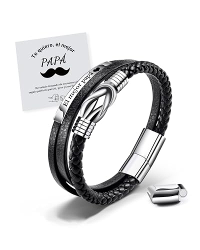 MANVEN Presente para o Pai Pulseira para o Pai Presente Dia do Pai Pulseira para Homens com Gravação de Aço Inoxidável e Couro para o Dia do Pai, Aço inoxidável, No Gemstone
