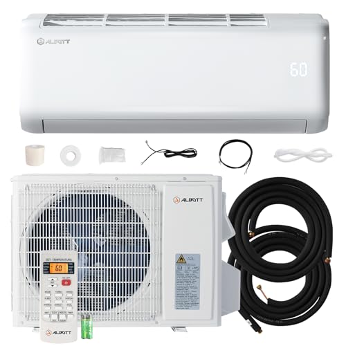 Albott Mini Split Air Conditioner Heat Pump, 9100 BTU, 20.5 SEER2, 115V Wall AC Unit with Remote Control, Cools & Heats Rooms up to 450 Sq.Ft, Includes 14.8ft Installation Kit, White