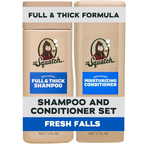 Dr. Squatch Full + Thick Mens Shampoo and Conditioner Set - For Fuller Thicker-Looking Hair - Natural Shampoo and Conditioner for Men - Fresh Falls (11 fl oz 2-Pack)