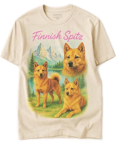 Finnish Spitz Vintage Tshirt for Dog Mom & Dad 100% Natural Undyed Cotton for Men & Women