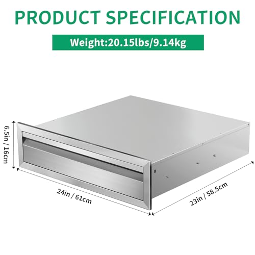 Image of Outdoor Kitchen Drawers 24 inch W x 6.5 inch H x 23 inch D Stainless Steel Single Drawers with Hidden Handle for BBQ Island, Patio Grill Station & Outdoor Kitchen Cabinets