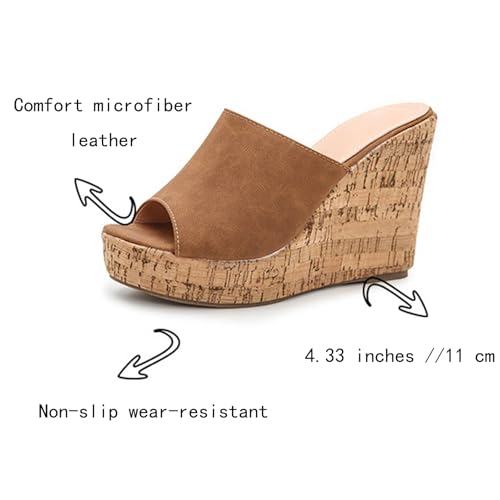 PURCHAWEE Women's Slip On Wedge Sandals Mules Summer Casual Comfortable Open Toe Platform Cork Wedges Slides Beach Shoes3