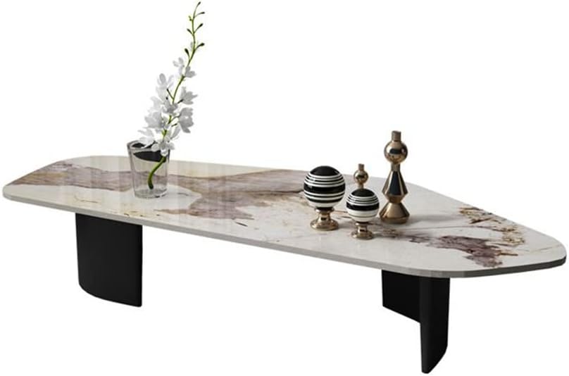LAKIQ Modern Faux Marble Pedestal Coffee Table - Small Space Rectangular Accent Center Table (White, 51" L x 27.5" W x 16" H)