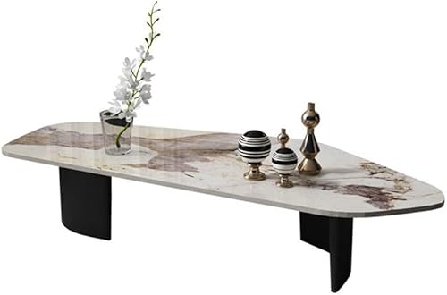 Miniatura 6 de LAKIQ Mesa de centro moderna de mármol sintético para sala de estar, mesa de café con pedestal, losa de pizarra para espacio pequeño, mesa de centro