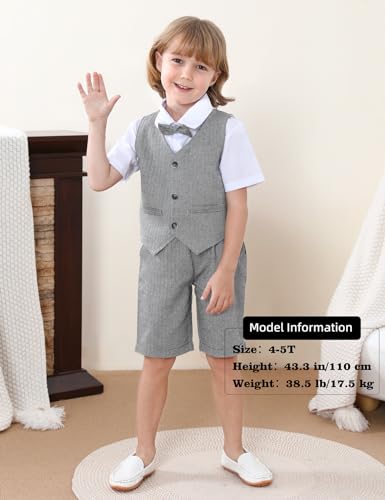 Image of A&J DESIGN Toddler Suit Boy Baby Gentleman Easter Wedding Formal Suspender Summer Dress Ring Bearer Outfit Grey 2-3T, Gray