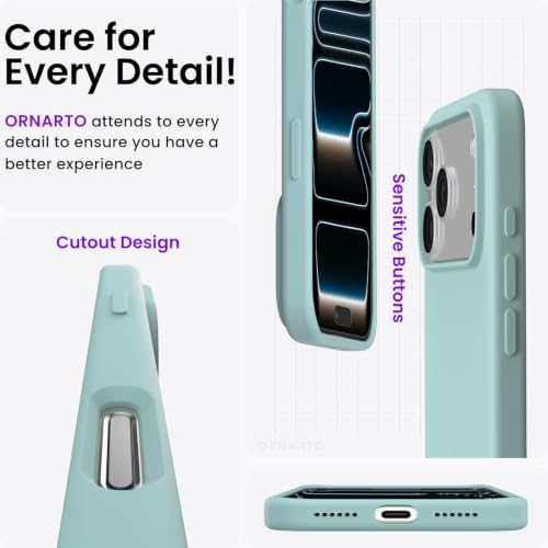 Image of ORNARTO Compatible with iPhone 17 Pro Max Case 6.9 inch, Slim Liquid Silicone 3 Layers Soft Gel Rubber Shockproof Protective Cover with Anti-Scratch Microfiber Lining-Whisper Green