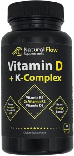 Vitamin D3 with K2 and K1 Supplement - Natural Flow Vitamin D3 and K Complex, D3 5000iu with Vitamin...