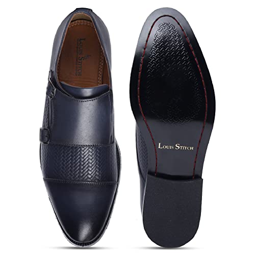 LOUIS STITCH Men's Italian Double Monk Strap Shoes Handmade British Style Leather Shoes for Men (EUWEDM)
