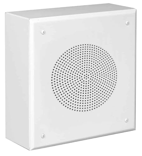Lowell DSQ-8 Baffle for 8-Inch Speaker; Steel with Beveled Edge; Steel Grille; White Finish; Knockouts for 500 Series Wiremold on Top and Bottom; Universal Mounting Hole Pattern (Rear)