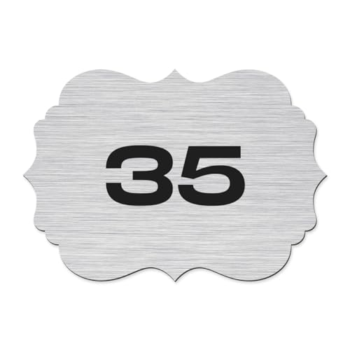 Image of Custom Door Numbers for Home & Office | PVC Plaques with Self-Adhesive Double-Sided Tape | 4x2.5 Inches | Flat Numbers, for Offices, Malls, Multi-Purpose Use (Des04 Silver)