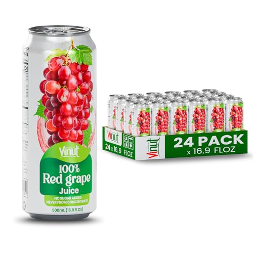 Image of VINUT 100% Red Grape Juice, No Added Sugar, Not From Concentrate, 16.9 fl oz (500 mL) Can, Pack of 24