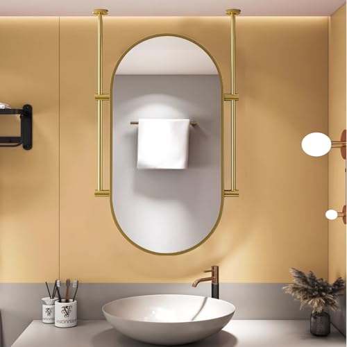 MESOVFCA Espejo Ovalado de Oro Negro, Espejo Colgante de Techo con Doble Brazo, Espejo de Pared con Marco de Metal, Espejo Colgante para tocador de baño (Dorado, 40 cm x 60 cm)