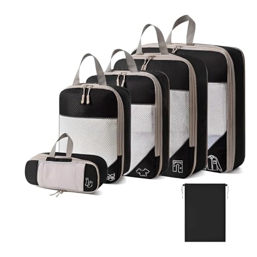 ALEEY 6 Pcs Compression Packing Cubes - Waterproof Compression Tr...
