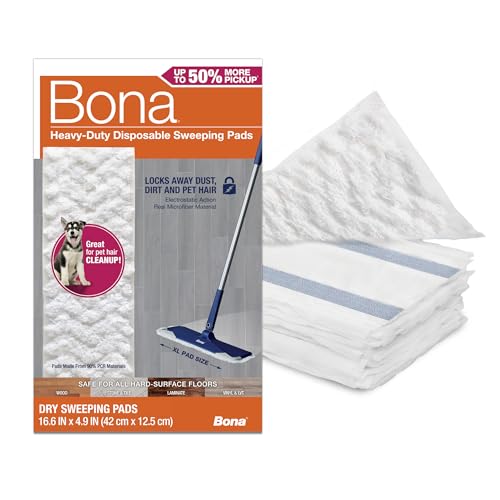 Bona Sweeping Pads for Multi-Surface Floors - 24 Refills - Heavy-Duty & Disposable XL Microfiber Pads Sweep Away Dust Dirt & Pet Hair