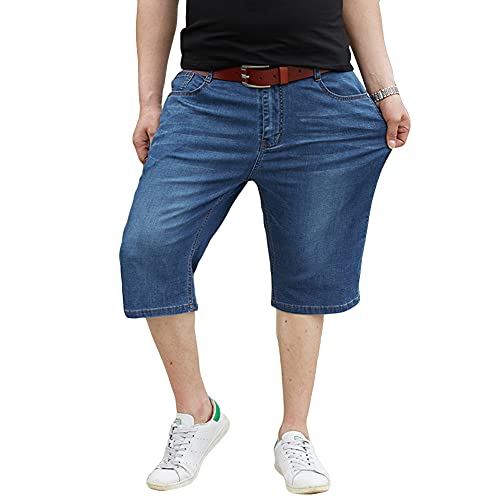 MISSMAO Homme Grande Taille Élasticité Denim Pantalon Court Été Loisir Jeans Shorts Bermuda Outdoor, 4 Poches, Relaxed Fit,Bleu,6XL