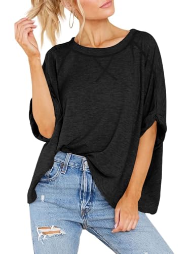 Langwyqu Oversized Tshirts Summer Short Sleeve Shirts Casual Loose Fit Basic Tees2