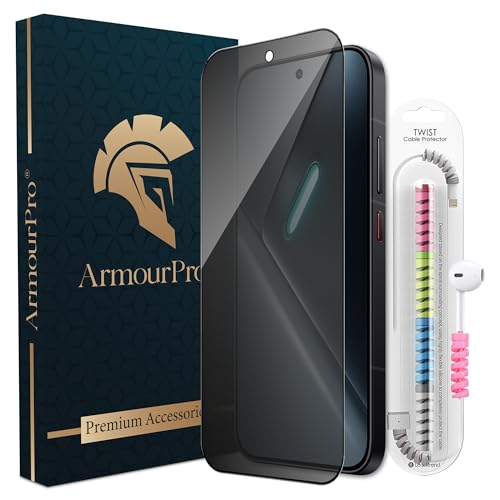 Image of ArmourPro Privacy Tempered Glass for Poco X8 Pro, Anti Spy Anti Peeping Screen Protector, Edge-to-Edge Full Coverage, 9H Hardness with Cable Protector | Black