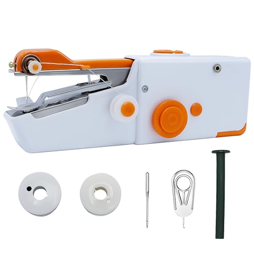 YAOYYG Máquina de Coser Portátil, Mini Máquina de Coser a Mano, Manual Eléctrica Principiantes Mini Manual, Rápida Adecuada para Ropa, Cortinas, Telas, Bricolaje, Naranja
