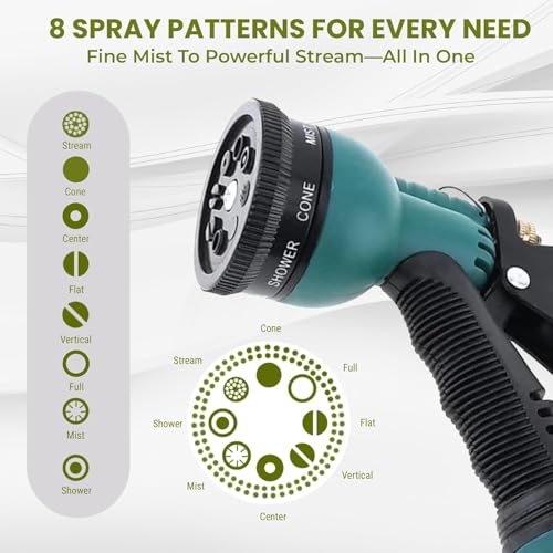 Image of Amazon Basics 5M, 0.5 Inch Braided PVC Garden Hose Pipe with 8 Pattern Spray Gun with 4 Clamps and tap Adaptor - Green | Heavy Duty Water Pipe for Garden, Car Washing, Garden Pipe for Home