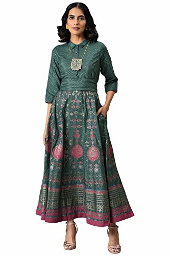 Image of W for Woman Women Glitter Printed Festive Shirt Maxi Dress with Placket