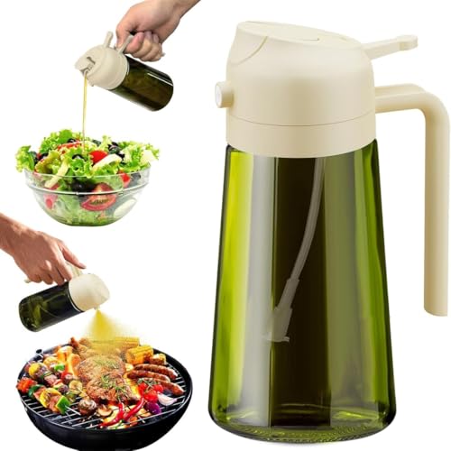 AOWVUTS Pulverizador Aceite Spray 470ml 2 en 1 Spray Aceites Cocina Botella Dispensadora de Aceite de Vidrio Aceitera Vaporizadora Antigoteo para Cocinar para Freidora de Aire Barbacoa Ensaladas (B)