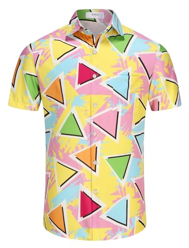 KYKU 80s Costume 90s Clothes Hawaiian Shirt for Men Button Down Shirts Short Sleeve Retro Disco Outfits3