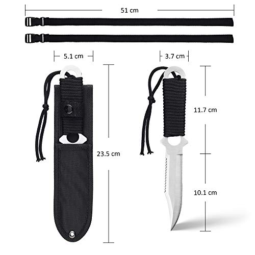 aiGear Dive Knife for Scuba Diving with Leg Strap Sheath Stainless Steel Blade Knife with Nylon Rope Handle Hiking Camping Hunting Fishing Indoor Outdoor(DK002) - Thumbnail 3