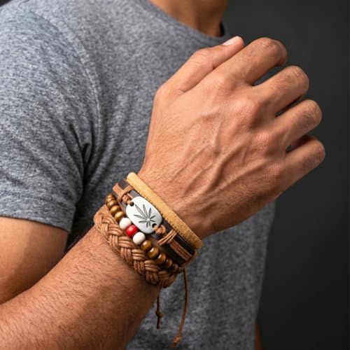 Image of THE MEN THING DREAMCATCHER - 4 Pcs Genuine Braided Leather Bracelet Set for Men & Boys (8 inch)
