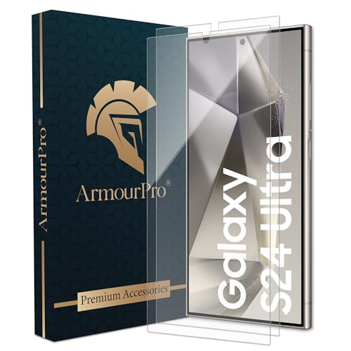 Image of ArmourPro Borderless Tempered Glass for Samsung Galaxy S24 Ultra, Pack of 2 Clear Screen Protector with Anti-Dust Speaker Mesh, 9H Anti-Scratch, HD Clarity, Case Friendly, Easy Installation Kit