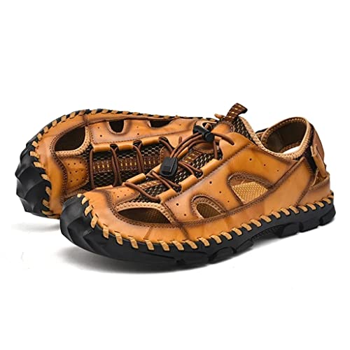 Men Shoes Climbing Fisherman Hiking Climbing Genuine Leather Water Trekking Sandals Outdoor Beach Slippers(42)
