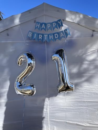 Image of Number Balloons 21 Balloon 40 inch Silver for 12 21 Birthday Decoration | Saturated Color, Large 40 in, With Straw & Hanging Hole, For Graduation Season, Thanksgiving, Anniversary, Christmas