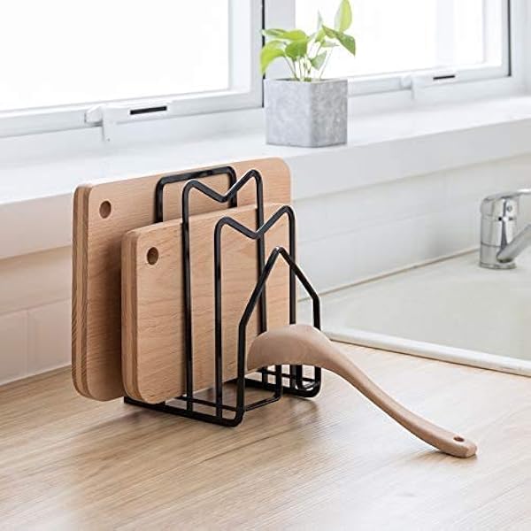 SUNIFCON skärbräda hylla skärbräda organiserare stativ hållare kök bänkskiva kastruller grytlock rack organiserare platt stål 10 cm L x 14 cm B x 22 H svart
