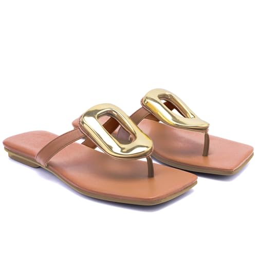 Flip Flops For Women Comfort Thong Flat Slide Sandals Summer Beach Open Square Toe Shoes with Metal Decoration Casual Fashion3