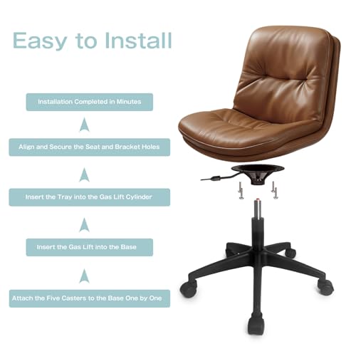 Image of Office Chair, Ergonomic Desk Chair with Padded Cushion & Backrest, Adjustable Height & 360 Swivel, Armless Task Chair for Home Office, Computer Desk & Vanity Brown 1