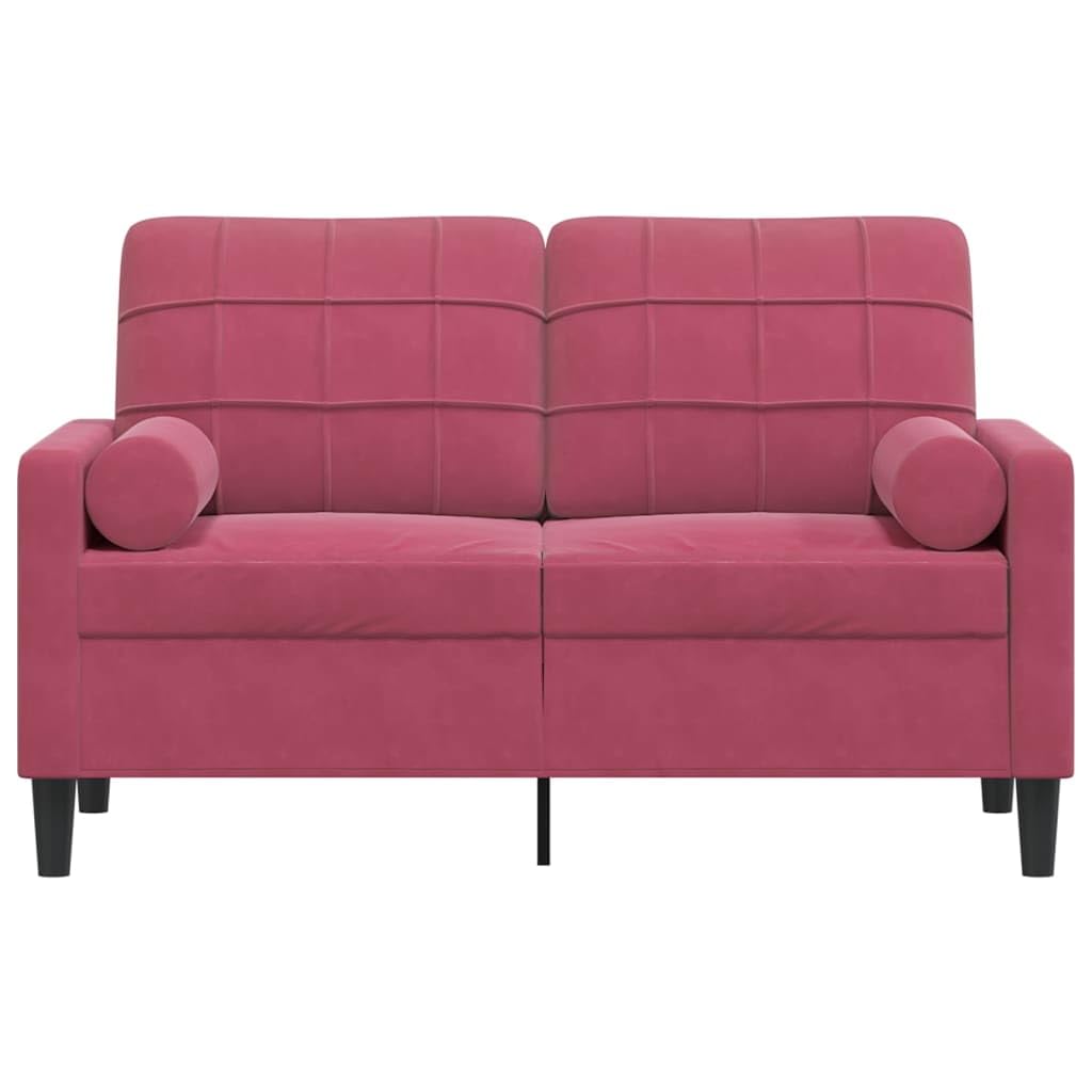 Canapé 2 places en velours rouge vin avec coussin décoratif de 120 cm de large, cadre en métal, housses amovibles, rembourrage confortable, meuble de salon moderne pour chambre d'amis et salon